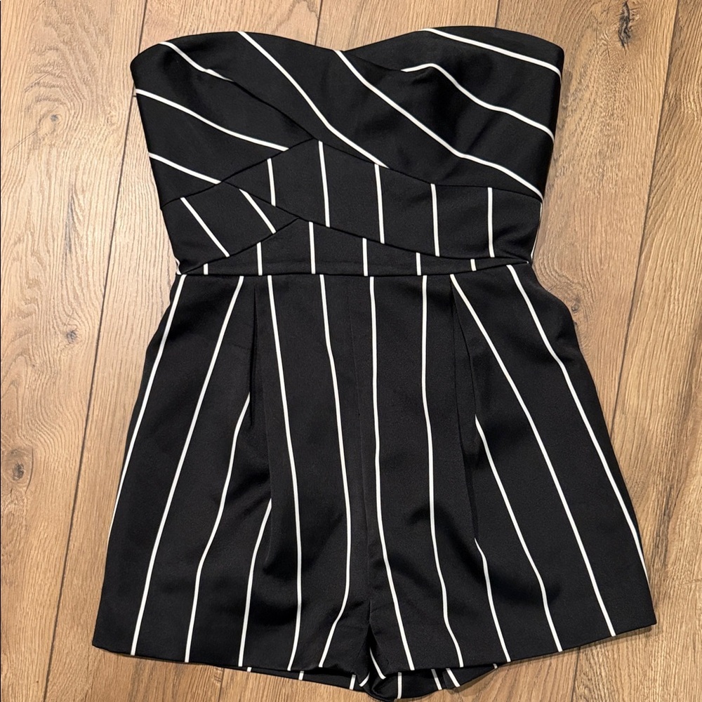KEEPSAKE the Label Black Strapless Pinstripe Romper